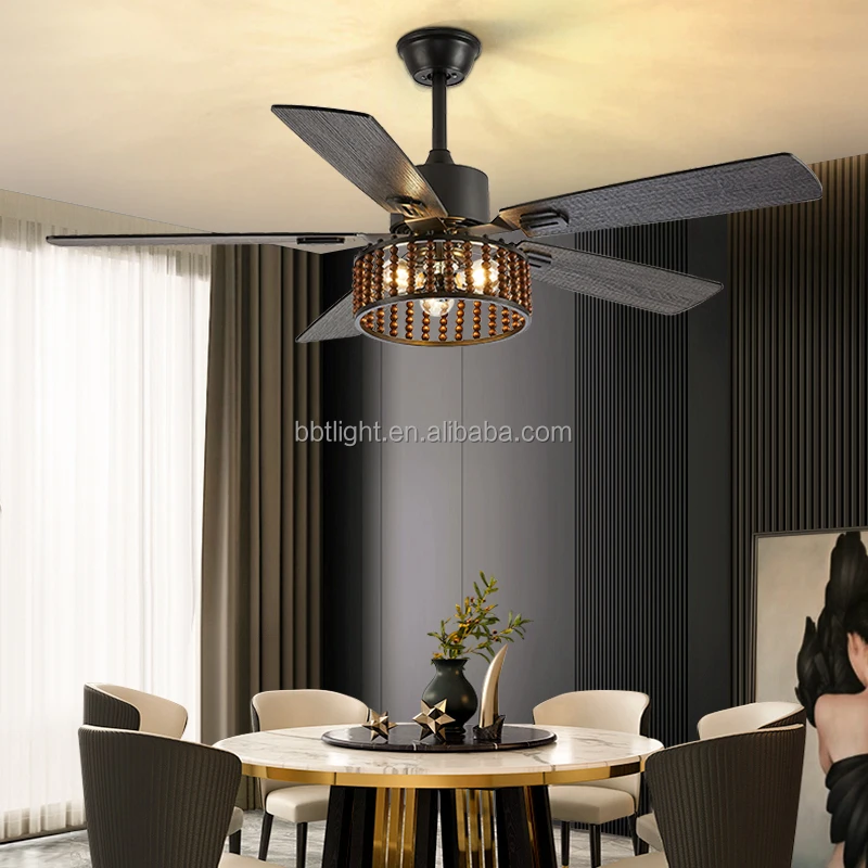 European style big wind fan light wooden leaf retro home with light remote control inverter ceiling fan