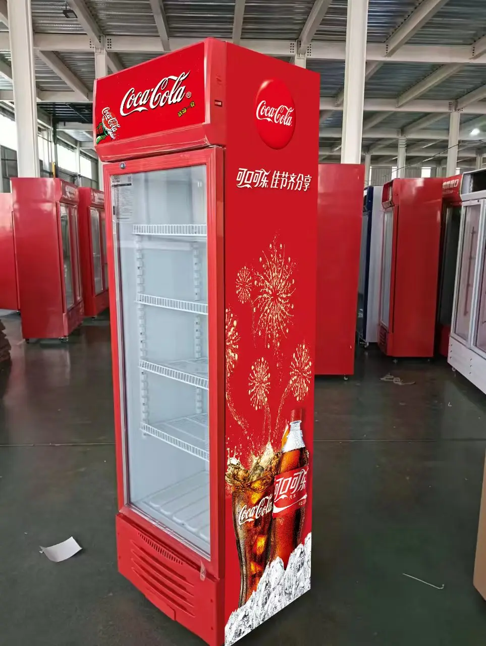 Commercial 318L big energy drinks milk display cooler single glass door big refrigerator with wheels