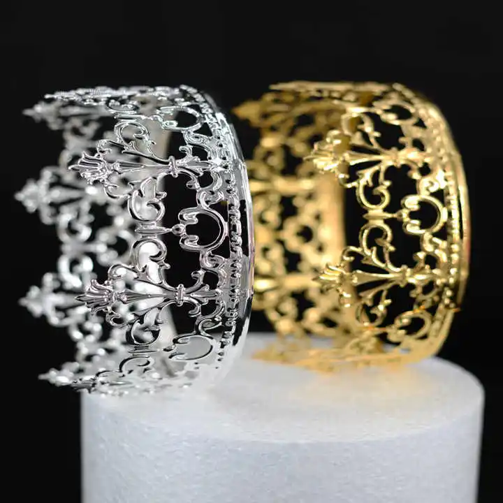 Nicro Wholesale Elegant Metallic Baby Princess Girl Happy Birthday Party Supplies Crown Gold Plating Cake Topper Decoration