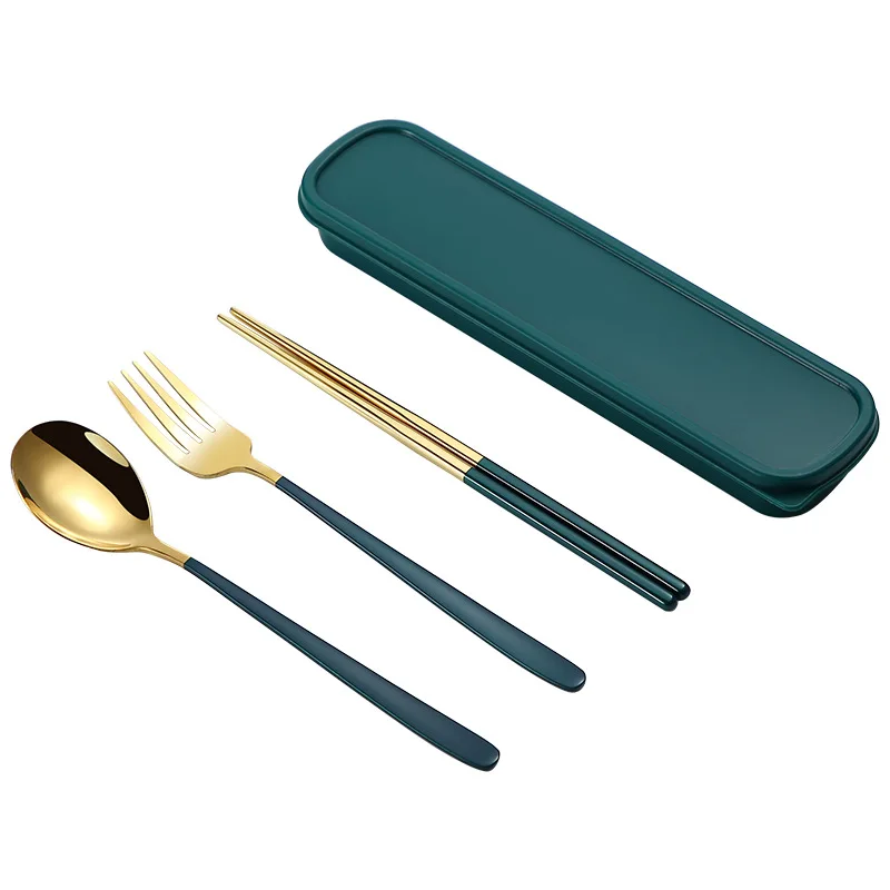 Lazada cute cutlery set gold flatware portable korean chopsticks travel cutlery set children cutlery set kids with storage case