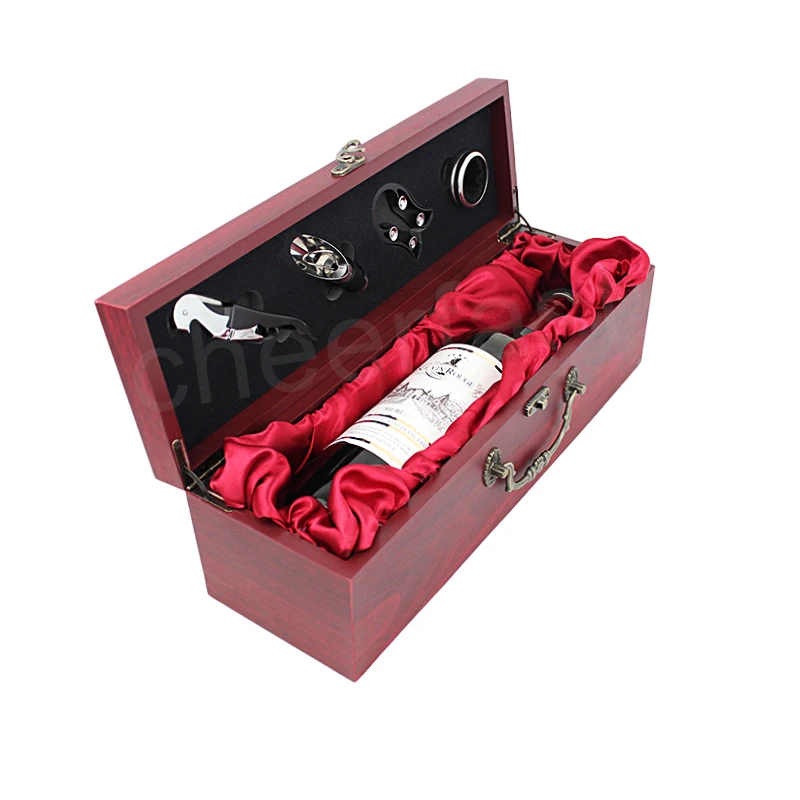 Easy Carry Red MDF Wooden Single Carry Box For Wine Bottle