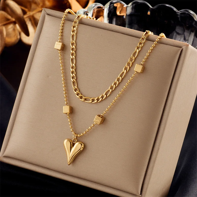 Free Samples Stainless Steel Real Gold Layered Heart Butterfly Pendant Necklace Women Multilayer Zircon Star Necklace Gift