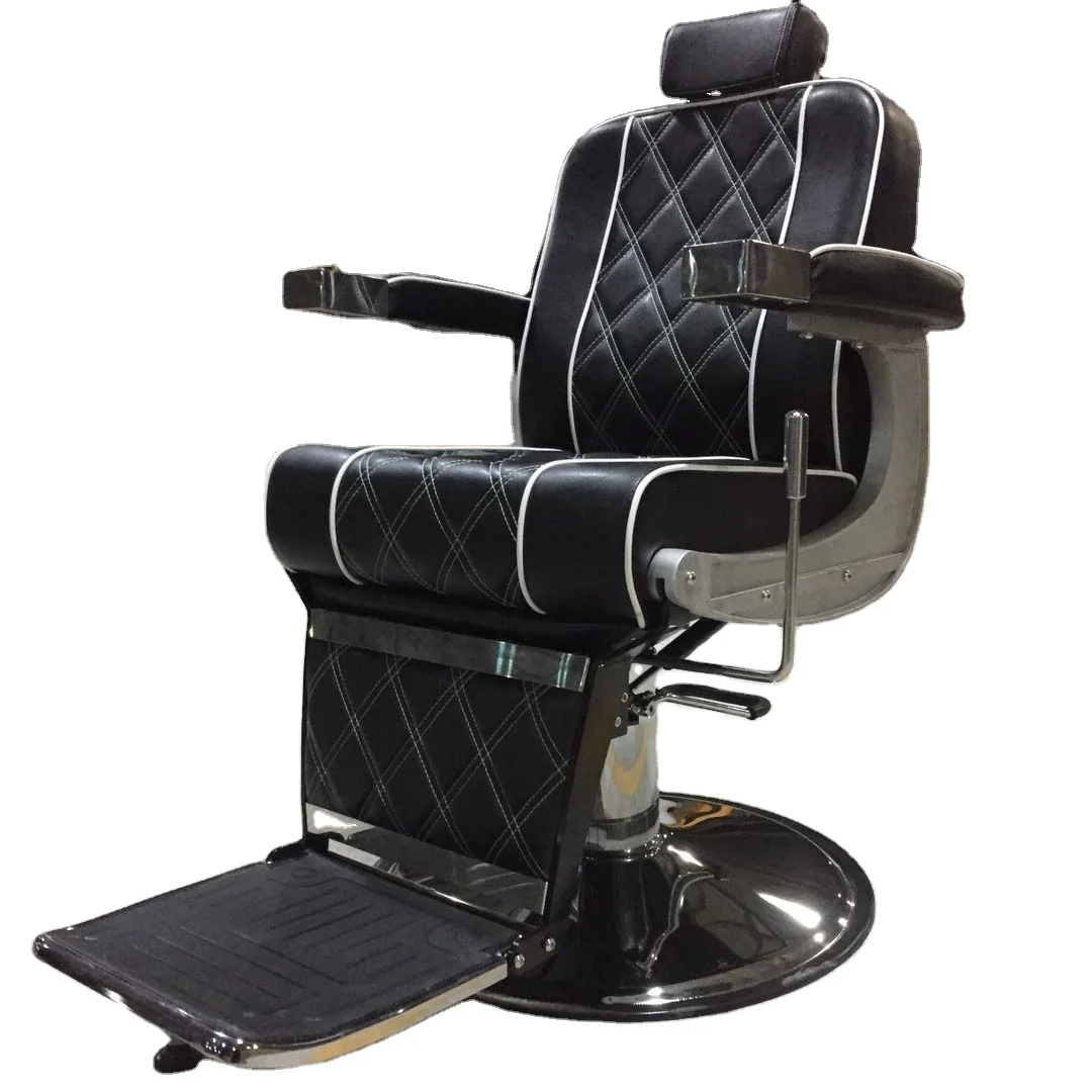 Black Classic Shape Hydraulic Barber Chair Leather Diamond Pattern Embroidery Salon Furniture Hairdresser Barber Chair