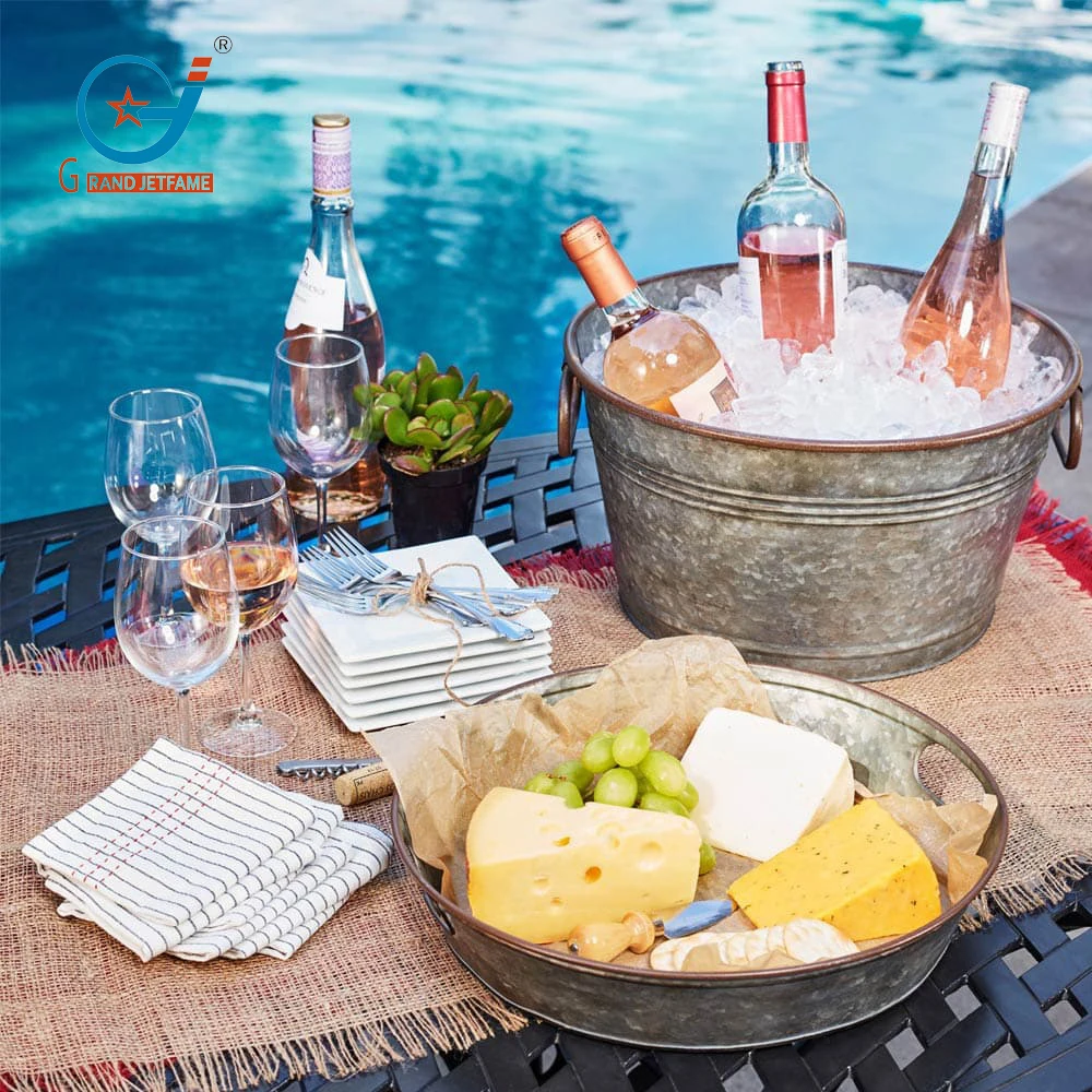 galvanized beverage tub and tray metal ice bucket set