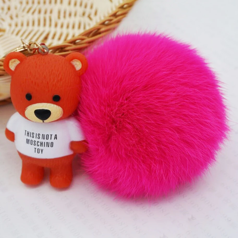 High quality fluffy rabbit fur pom poms for bag charms