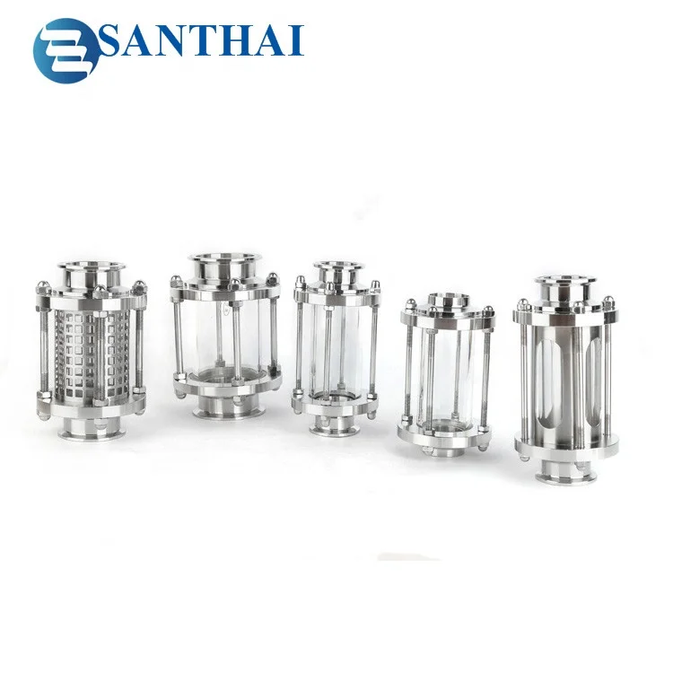 Santhai 304 316L Food Grade Clamp Weld Sanitary Stainless Steel Straight Tubular Sight Glass  Protective Net