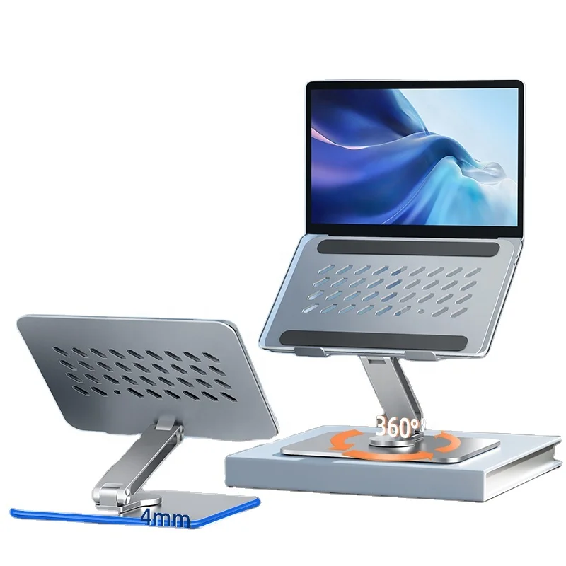 Лидер продаж, подставка для ноутбука с 360 поворотным основанием для настольного ноутбука, регулируемая высота, складной портативный алюминиевый держатель для ноутбука