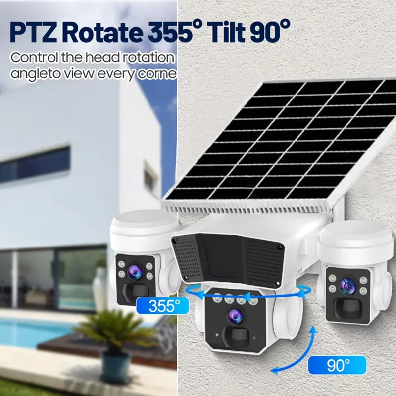12mp 3lens Solar 4g/Wifi Sim Card Camera AI Human Tracking Two-Way Audio Home Wireless Security Surveillance Solar Cctv Camera