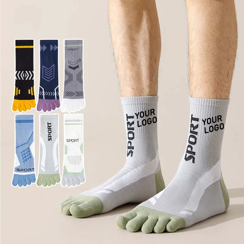 Wholesale Custom Logo Running Socks Athletic Breathable Five Finger Sock for Men Sports Basketball Crew Toe Socks