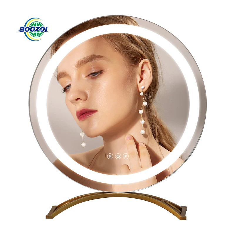 Высокое качество пользовательский круглый туалетный столик HD Зеркало сенсорный переключатель с регулируемой яркостью Настольный голливудский светодиодный туалетный столик зеркало для макияжа с подсветкой