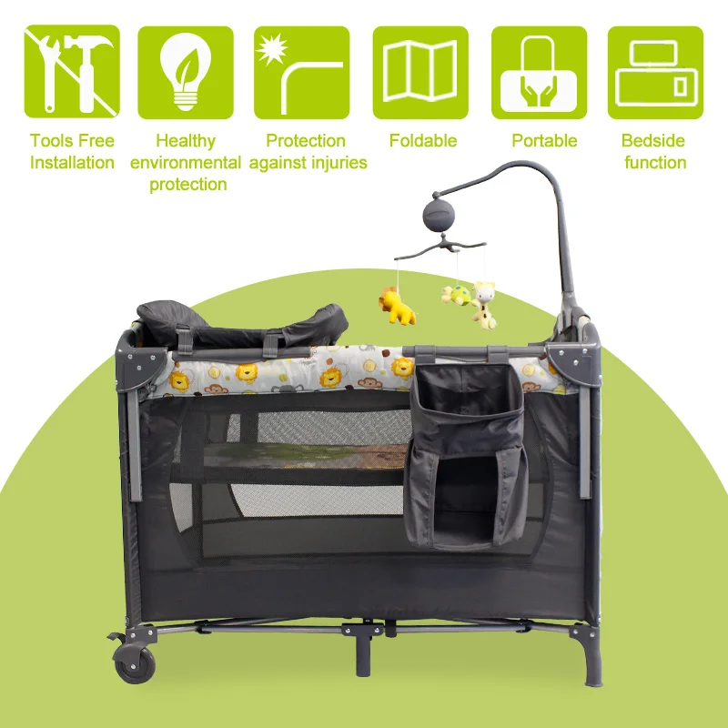 Baby Cots Wholesale Assemble Baby Bed, Designer Folding Designs, Prices Portable Baby Cot Beds/ Crib Organizer for Diaper Metal