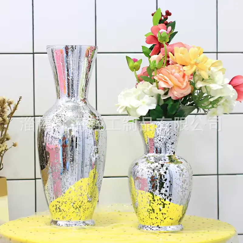 Nordic home decor Classic style round silver glass vases decorative table ornaments