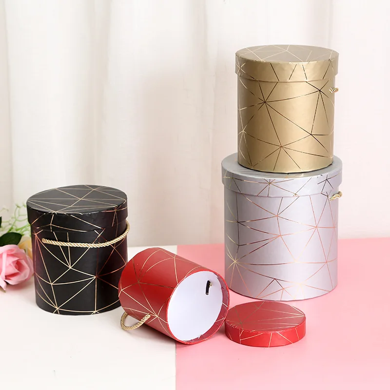 2024 New Cylinder Box Portable Rope Round Cute Flowers Gift Boxes for Birthdays Wedding