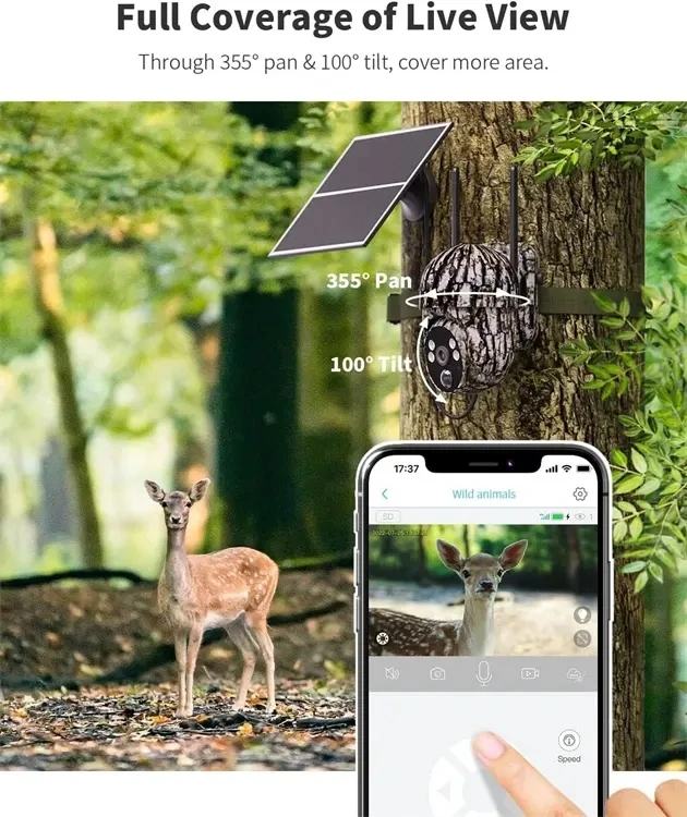 4G Sim Card 1080P Ptz Pir Outdoor Night Vision 10400mAh Battery Solar Panel Hunting Trail Camera