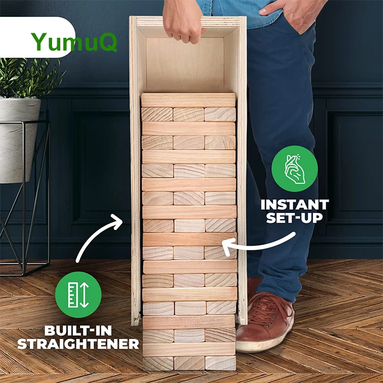 YumuQ Wholesale Wooden Giant Building Toys Tumbling Tower Blocks Stacking Game Pine Wood 54