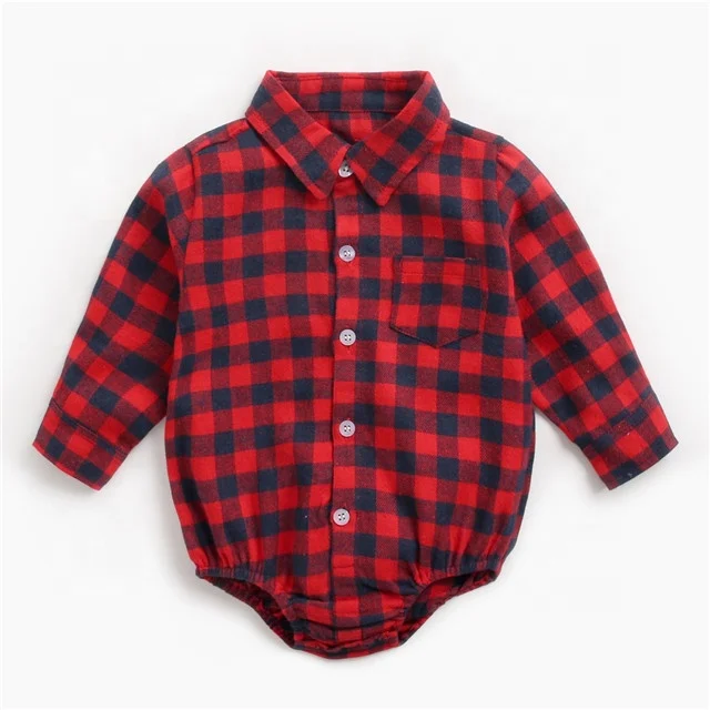 Autumn Spring Polo Collar Long Sleeves Baby Rompers Plaid One-Piece Bodysuit for Infant Boys 0-3 Months Clothes