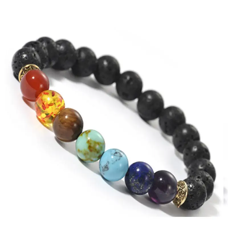 Healing Crystals Bracelet 7 Chakra Semi Precious Natural Crystal Stone Beaded Bracelets Yoga Reiki Amethyst Stretch Bracelets