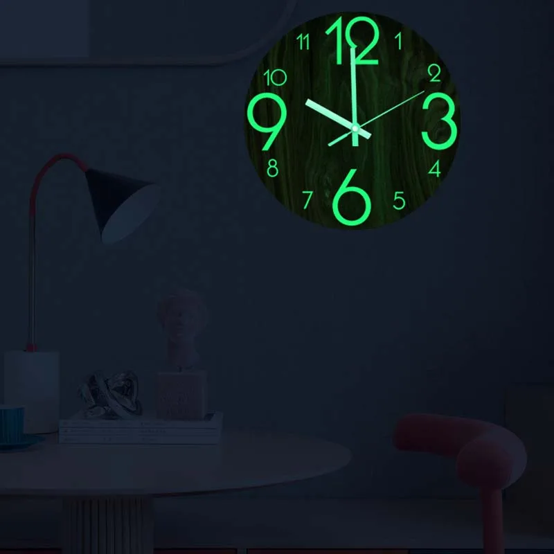 Cross-border luminous wall clock digital pointer living room bedroom green light clock mute movement decorative wall sticker