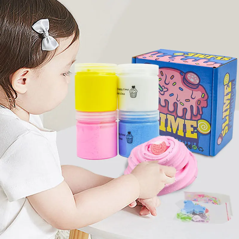 Customized Foaming Glue Eco-friendly DIY Play Dough Non-Sticky Kids Cotton Mud Clay Pressure Release Scented Ice Cream Slime Kit