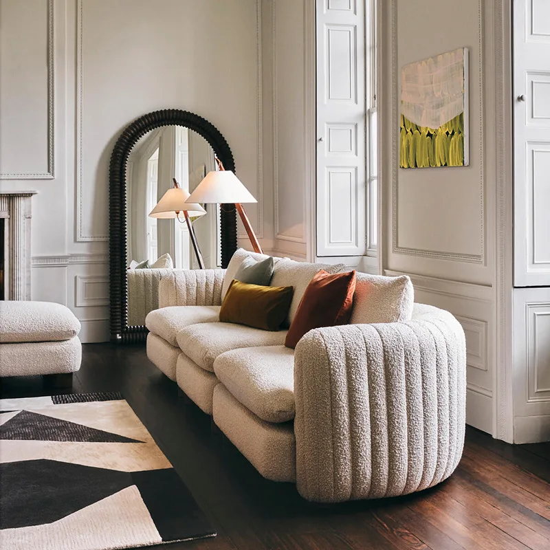 nordic French style beige japandi design teddy fabric upholstered sofa set sectional for living room modern couch