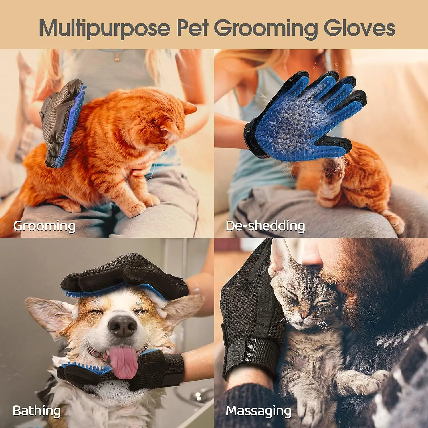 Efficient Silicone Pet Dog Grooming Cleaning Gloves Cat Brushes Hair Remover Mittens for Gentle Shedding