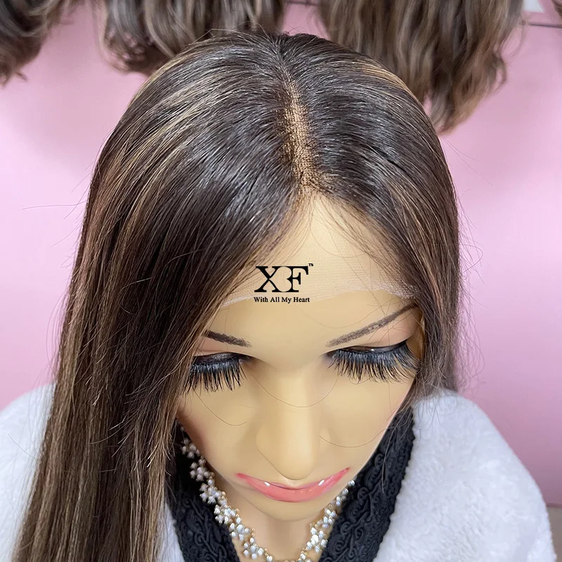 XF High Quality 100% Brazilian Hair Highlights Color 130% Density Swiss Lace Front Kosher Jewish Lace Top Wigs