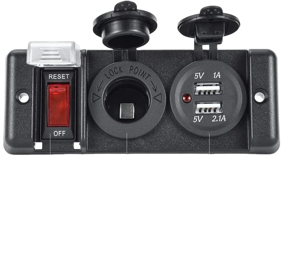12V Switch Panel Car Boat Breaker Dual USB Car Chargers Cigarette Lighter Socket for Car Boat Motorcycle Marine