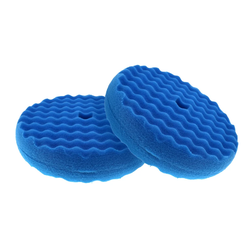 8Inch Blue Double-side 5/8' or M14 Medium Cutting Wave Buffing Sponge Waffle Foam Polishing Pad for Auto Care Sanding Waxing