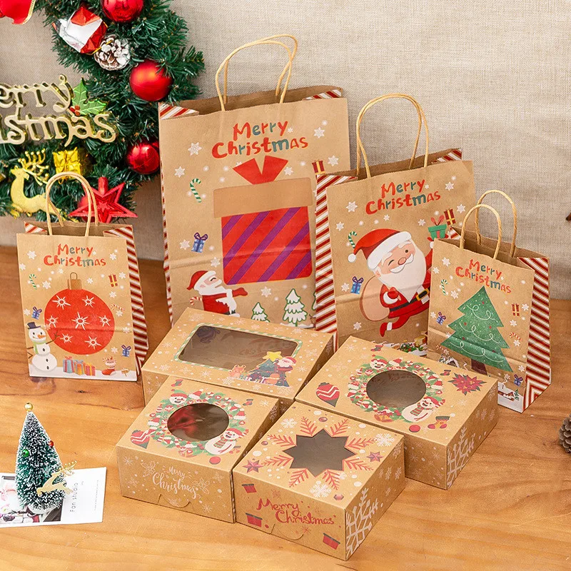 Hot Sale Custom Square Brown White Kraft Paper Christmas Cookie Gift Boxes Small Doughnut Bakery Packaging Boxes With Window