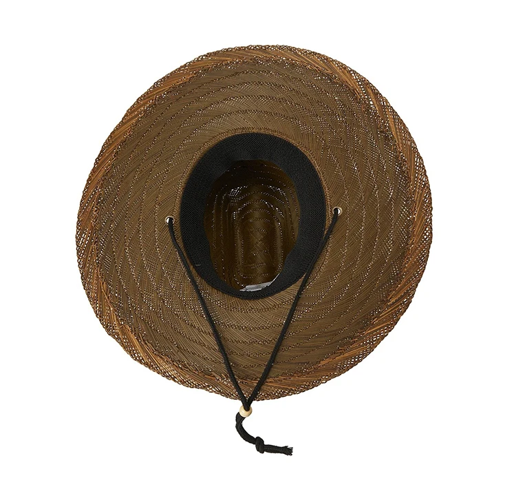 Wholesale surf outdoor neutral summer Natural straw Custom logo simple hats men mat straw hats Wide Brim lifeguard straw hat