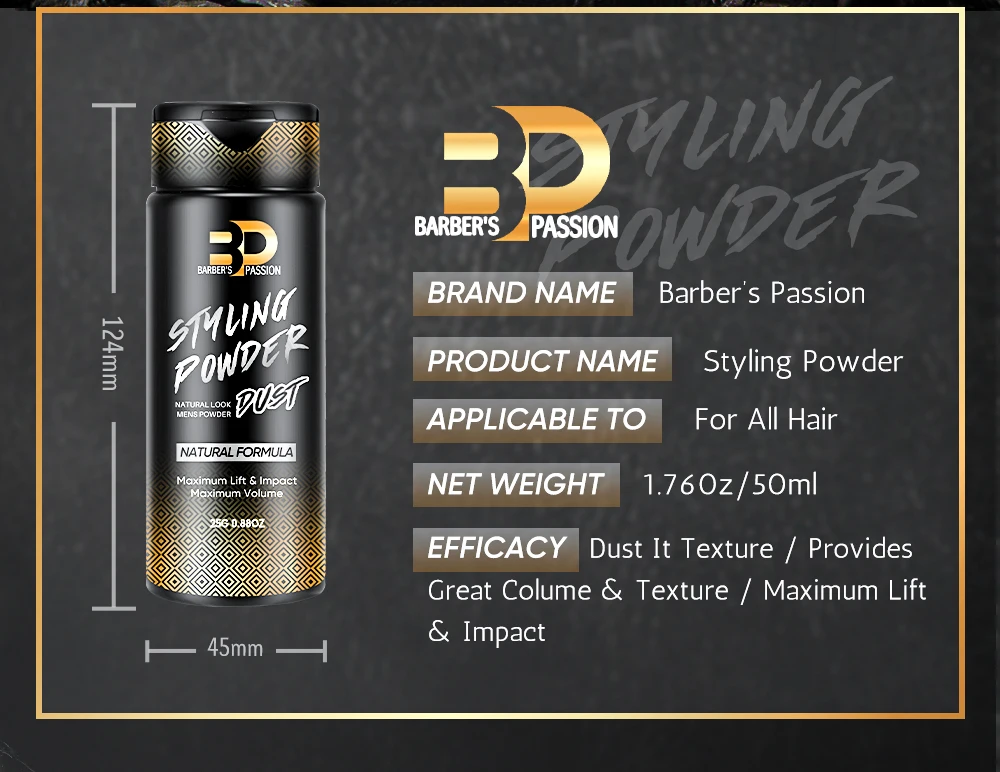 BARBERPASSION hair texture powder matte hair styling powder spray 25g for men custom label