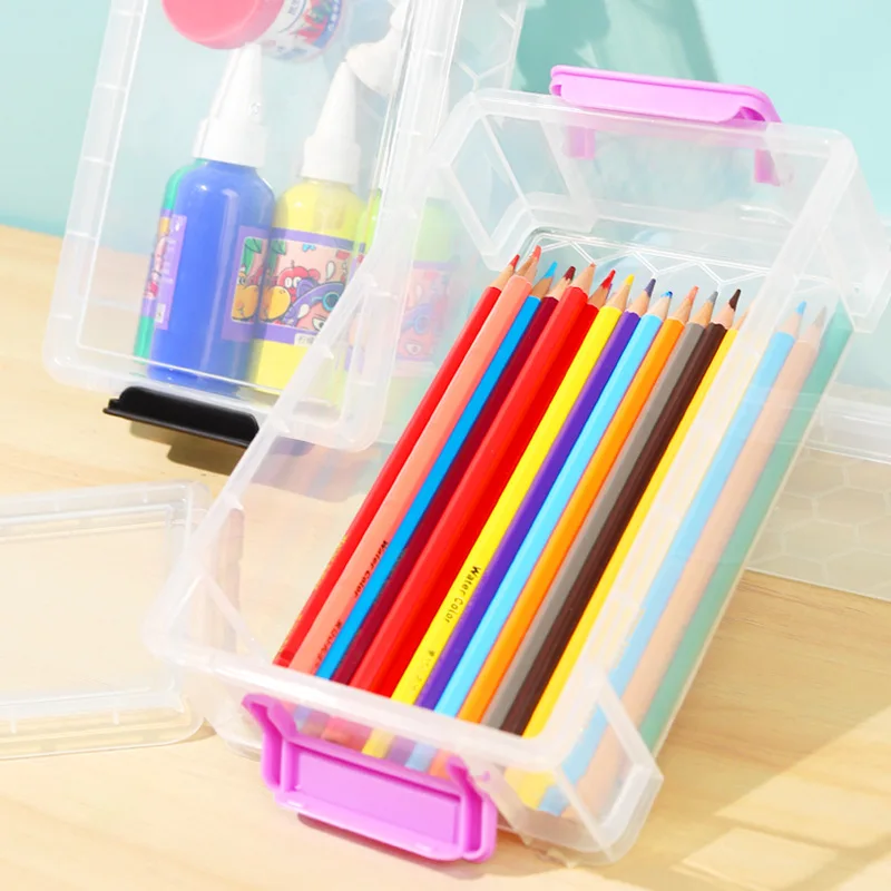 NISEVEN Wholesale Large Capacity Crayon Box Stackable Brush Painting Pencils Plastic Storage Box Dustproof Pencil Box with Lids