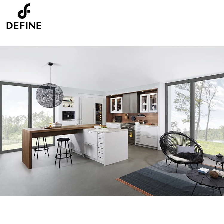 Hot sell modern custom marble top high gloss lacquer solid wood white kitchen cabinet