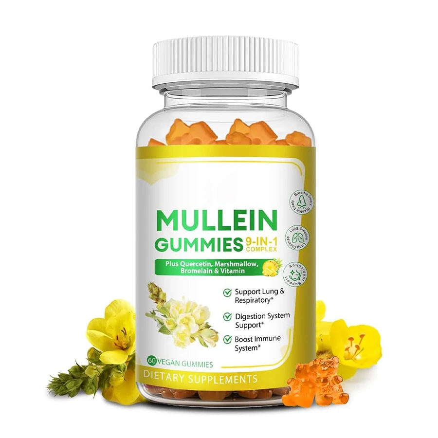 OEM Ready Stock Powerful 9-In-1 Mullein Gummies With Quercetin & Bromelain & Marshmallow For Immune & Respiratory Health Support