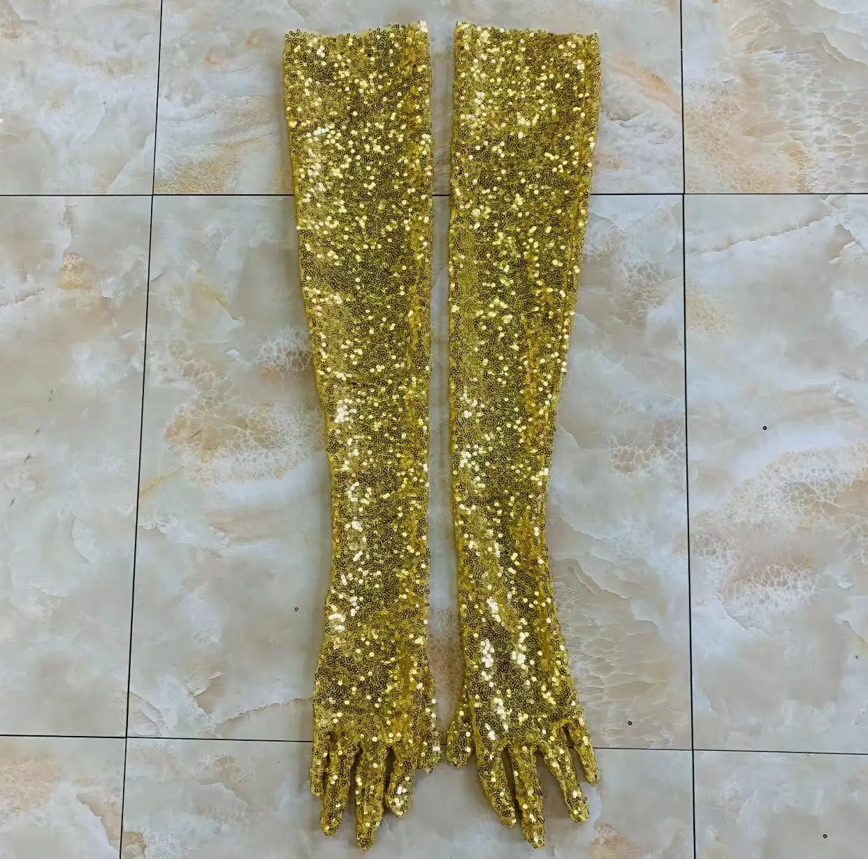 ZSY Wholesale In Bulk Colored sparkling Gold Red Black Mesh Bridal Party Festival Gloves Tight Full Finger Sequin lace Glove