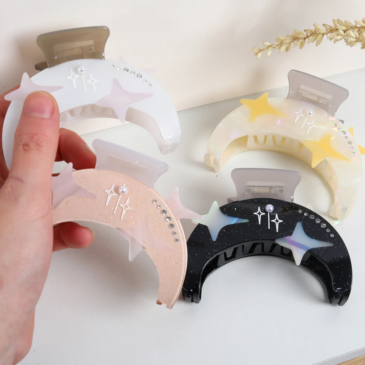 personalized inspiration moon and bck acetic kawaii star hair clip claw for holiday gift