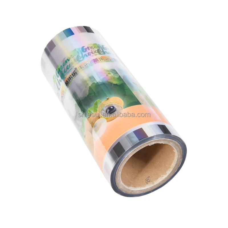 Lesui hot sealing film roll PE PET custom logo printing tray lidding thermoforming film for fruit meat food packaging