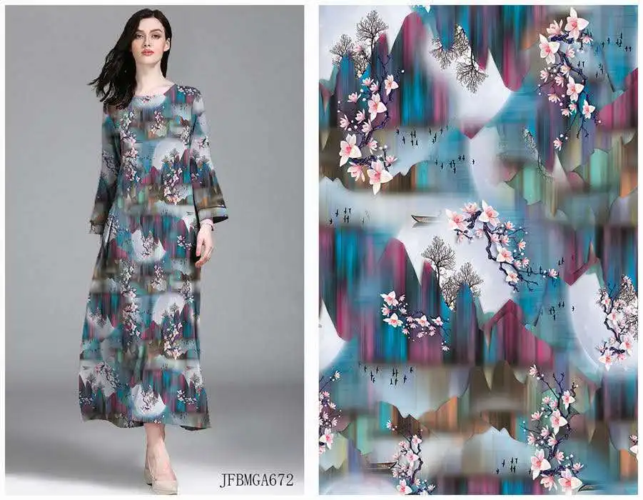  custom viscose crepe floral digital print fabric printing