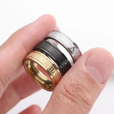 Ins Hot Sell Roman Numeral Ring 6 MM Stainless Steel Punk Black 18 K Gold Plating Finger Ring For Women Men