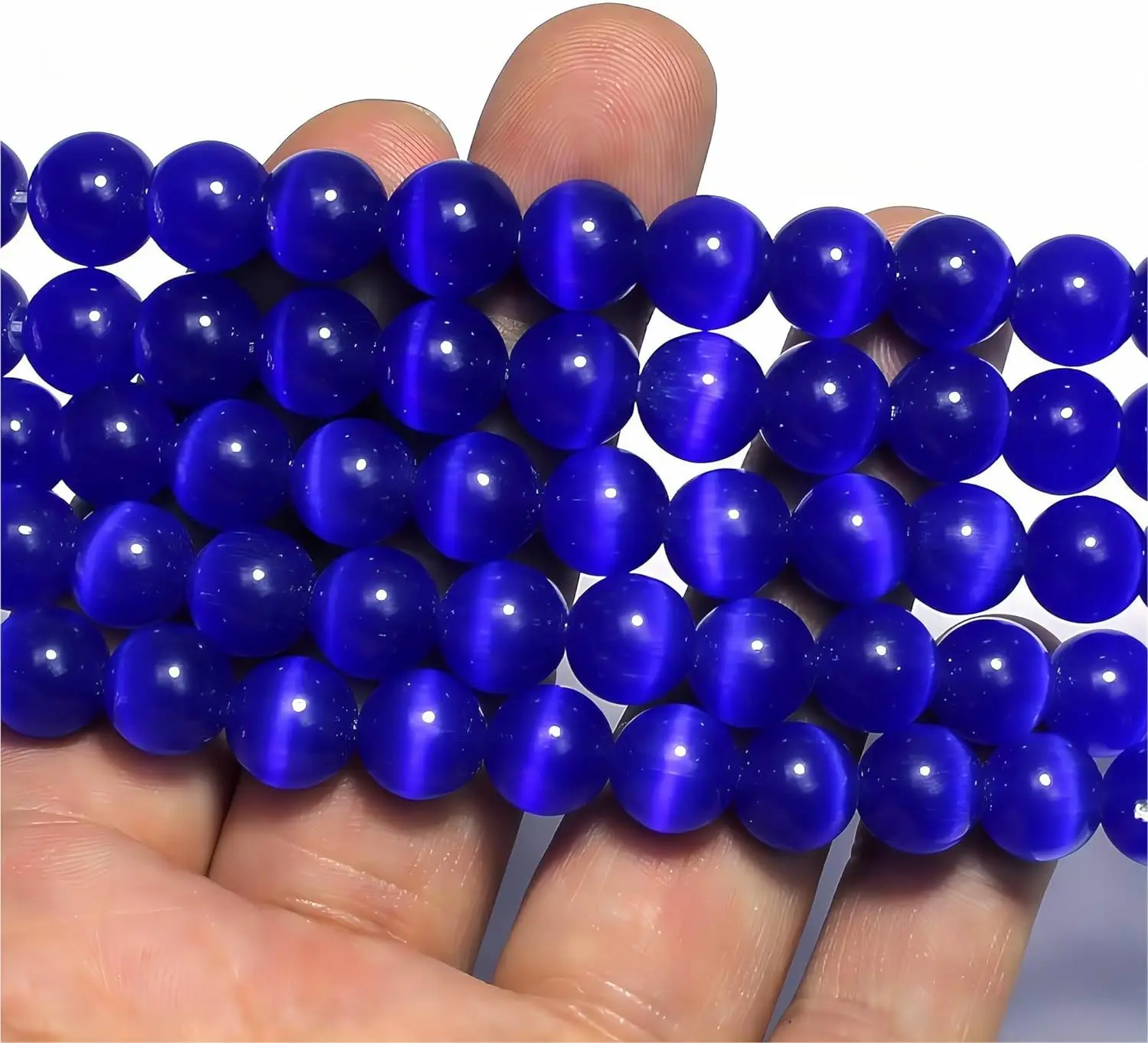 6 8 10 12mm Round Sapphire Blue Cat Eye Stone Loose Beads for Jewelry Making DIY Bracelets Necklace Accessories,TLX0088