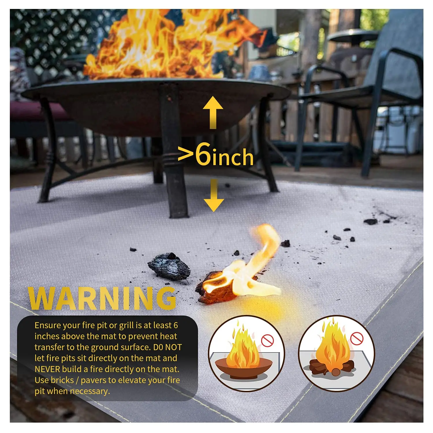 Large Fireplace Mat Hearth Rug Indoor Fireproof for Wood Stove Protects Floor from Sparks Embers Under Grill Fireproof  Mat
