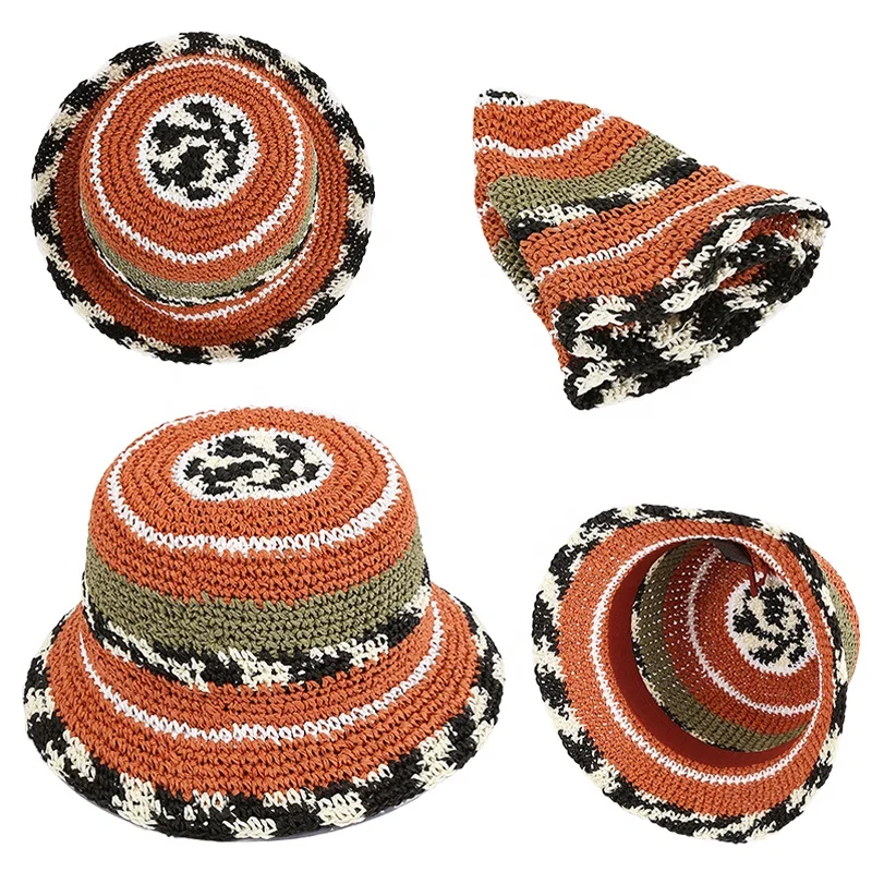 Hot sale Colorful Handmade straw hat Hollow Breathable crochet hats Spring Summer Outdoor sun protection bucket hat