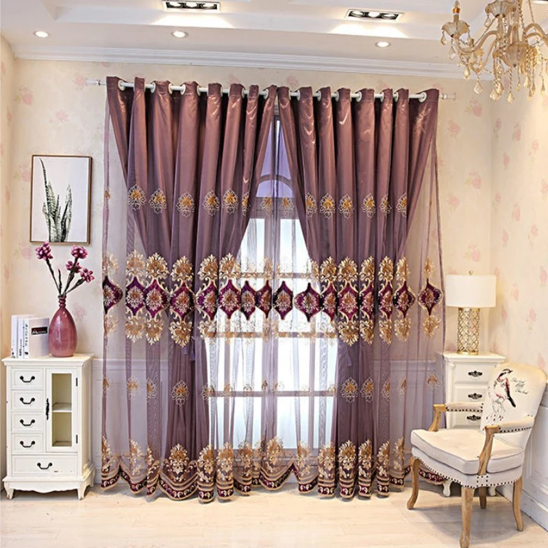 Home textile fabric luxury curtain sets sale Multicolor blackout Double Emboss Embroidered Curtains for room windows
