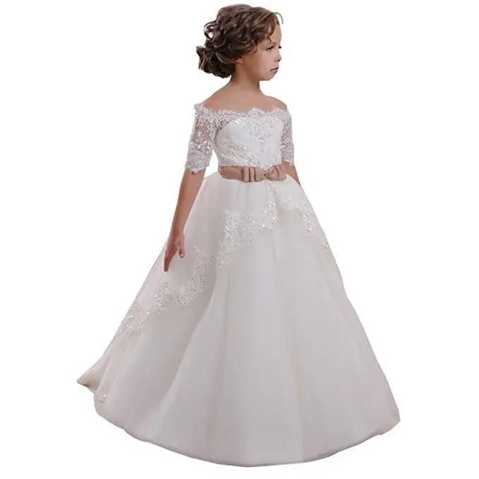
Модная детская одежда AliExpress Amazon, самое красивое свадебное платье для девочек с цветами, галстук-бабочка с бриллиантами, платье принцессы для девочек 