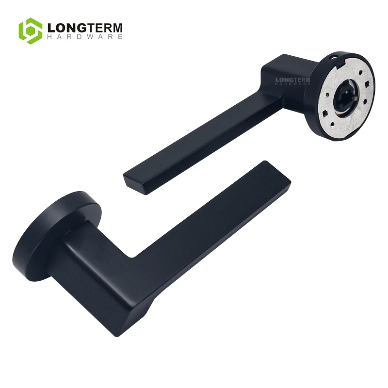 Wood Door Hardware Lock and Handle Zinc Alloy Modern Matte Black Privacy Entry Door Square Lever Interior Door Handle