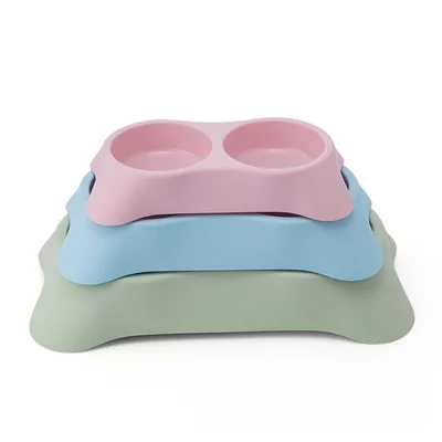 Cheap Low Price Medium Size Plastic Double Bowl Pet Dog Water Food Feeding Bowl