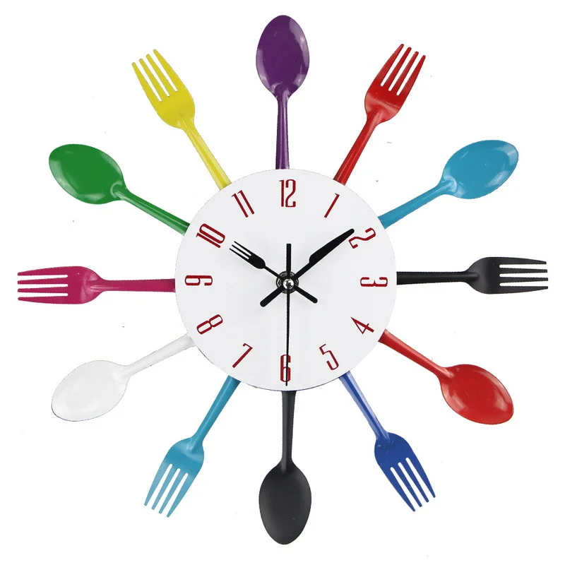 Creative Knife Fork Spoon Decor Metal Wall Clocks For Kitchen