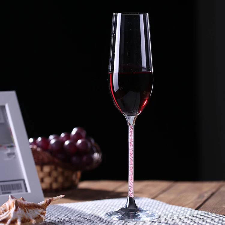 Glassware Manufacturer Handmade 260ml wholesale wine glasses Champagne Cup Flute Cup with Diamond for Wedding