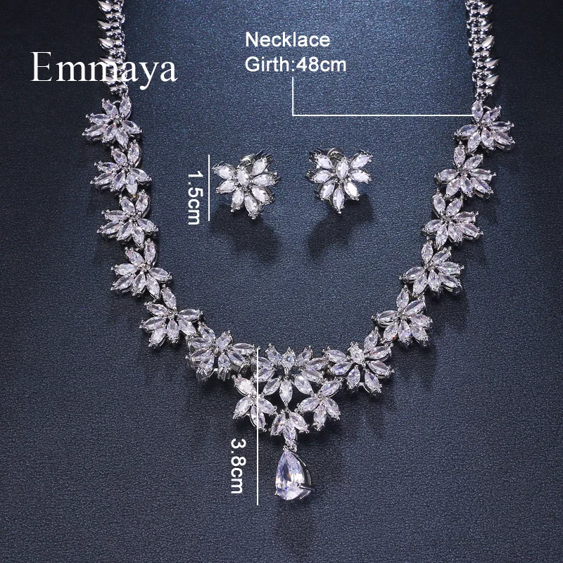 Новая европейская мода циркон серьги-подвески с цветочным украшением из чистого ожерелье набор Выходные туфли на выпускной для женщин свадебный комплект ювелирных изделий