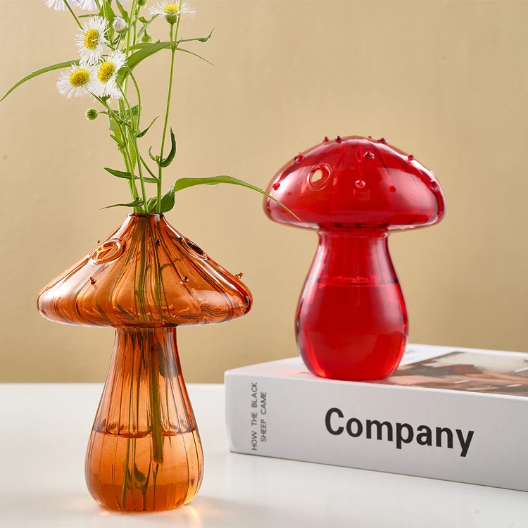Small Mushroom Glass Flower Vase Cute Glass Single Flower Hydroponic Plant Vase